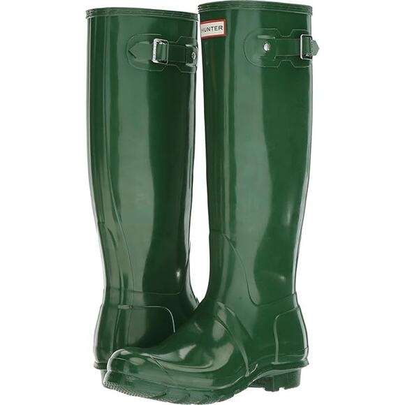 Hunter Women's 6 Green Original Tall Gloss Rain Boots Pull On Waterproof LM1-23 - Picture 1 of 10
